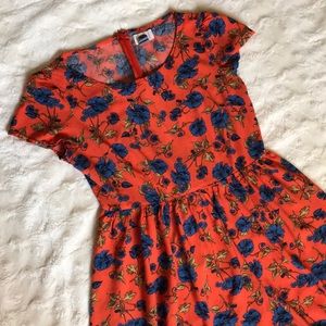 Orange/Blue Flowy Floral Print Dress
